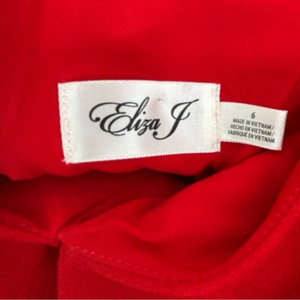 Eliza J Women s VNeck Ruffle Midi Sheath Dress Red Size 6 - Picture 9 of 10